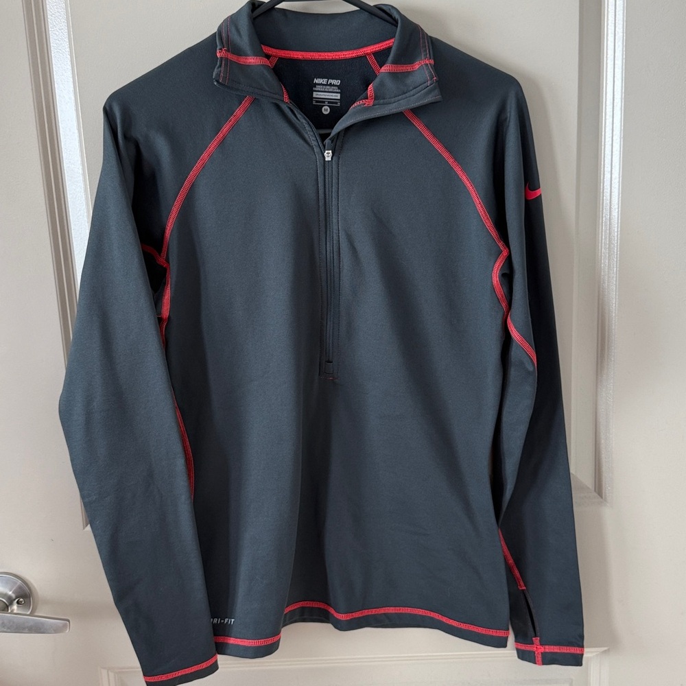 Gray and Red NIKE Quarter-Zip Pullover